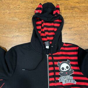 Skelanimals Diego Bat Black Striped Arm Wing Full Zip Hoodie Sweatshirt Unisex M